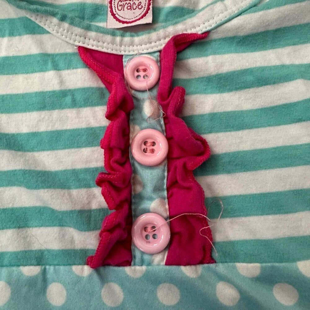 Isla Grace Toddler Girls' 2-3T Striped & Polka Dot Pajama Set With Ruffles - Picture 6 of 10